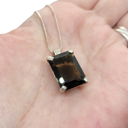 Sterling Silver Emerald Cut Smoky Quartz Pendant