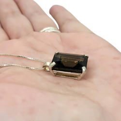 Sterling Silver Emerald Cut Smoky Quartz Pendant