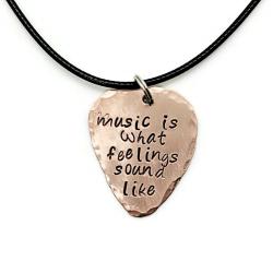 Music is What Feelings Sound Like Copper Guitar Pick Necklace