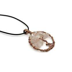 Rose Quartz Copper Tree of Life Necklace