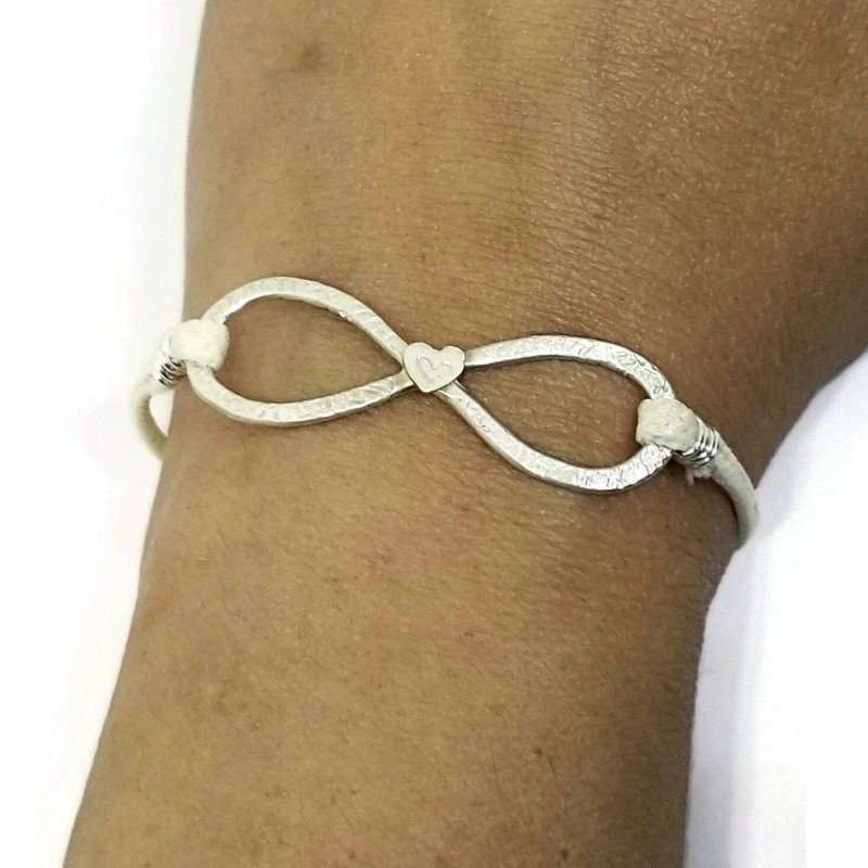 Sterling Silver Faux Leather Infinity Symbol Bracelet