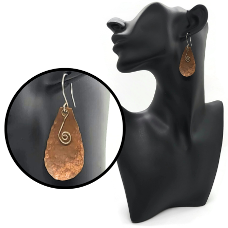 Hammered Copper and Sterling Silver Earrings