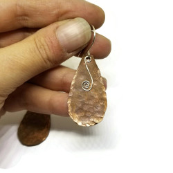 Hammered Copper and Sterling Silver Earrings