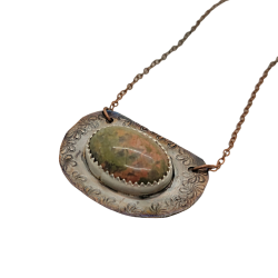 Antiqued Copper Unakite Gemstone Pendant