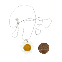 Sterling Silver Yellow Agate Flower Necklace & Earrings Set