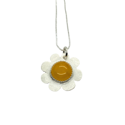 Sterling Silver Yellow Agate Flower Necklace & Earrings Set