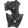 Sterling Silver Yellow Agate Flower Necklace & Earrings Set