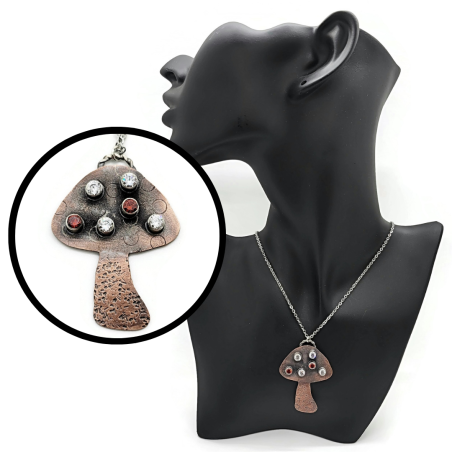 "Meilo" the Copper & Gemstone Toadstool Pendant