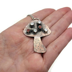 "Meilo" the Copper & Gemstone Toadstool Pendant