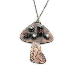 "Meilo" the Copper & Gemstone Toadstool Pendant