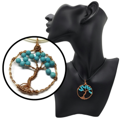 Turquoise Gemstone and Copper Tree of Life Necklace