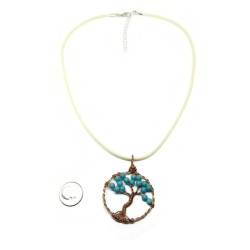 Turquoise Gemstone and Copper Tree of Life Necklace