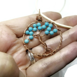 Turquoise Gemstone and Copper Tree of Life Necklace