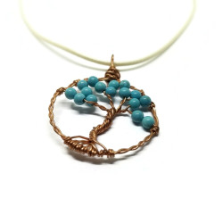 Turquoise Gemstone and Copper Tree of Life Necklace