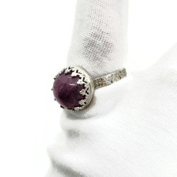 Sterling Silver Natural Ruby Cabochon Ring,  US Size 7