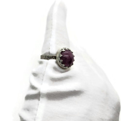 Sterling Silver Natural Ruby Cabochon Ring,  US Size 7