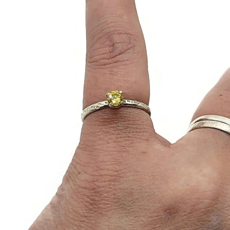 Sterling Silver Yellow Zirconia Solitaire Ring