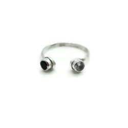 Sterling Silver Black Spinel and Cubic Zirconia Adjustable Ring