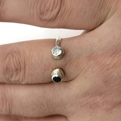 Sterling Silver Black Spinel and Cubic Zirconia Adjustable Ring