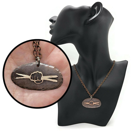 Copper Fist Holding Drumsticks Necklace