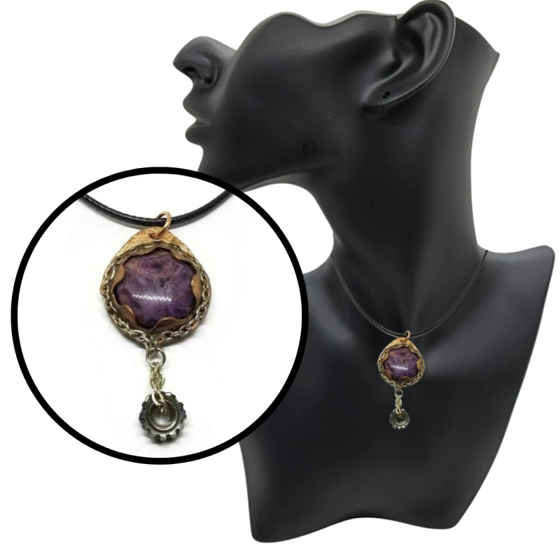 Reversible Purple Crazy Lace Agate Mixed Metal Pendant