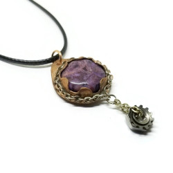 Reversible Purple Crazy Lace Agate Mixed Metal Pendant