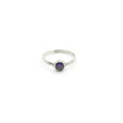 Sterling Silver Bezel Set Lab Created Amethyst Ring US Size 7