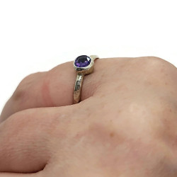 Sterling Silver Bezel Set Lab Created Amethyst Ring US Size 7