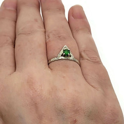 Lab Created Emerald Triangle Ring, Sterling Silver US Size 8