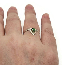 Lab Created Emerald Triangle Ring, Sterling Silver US Size 8