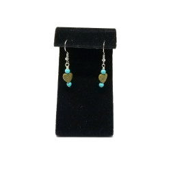 Genuine Turquoise and Brass Heart Dangle Earrings