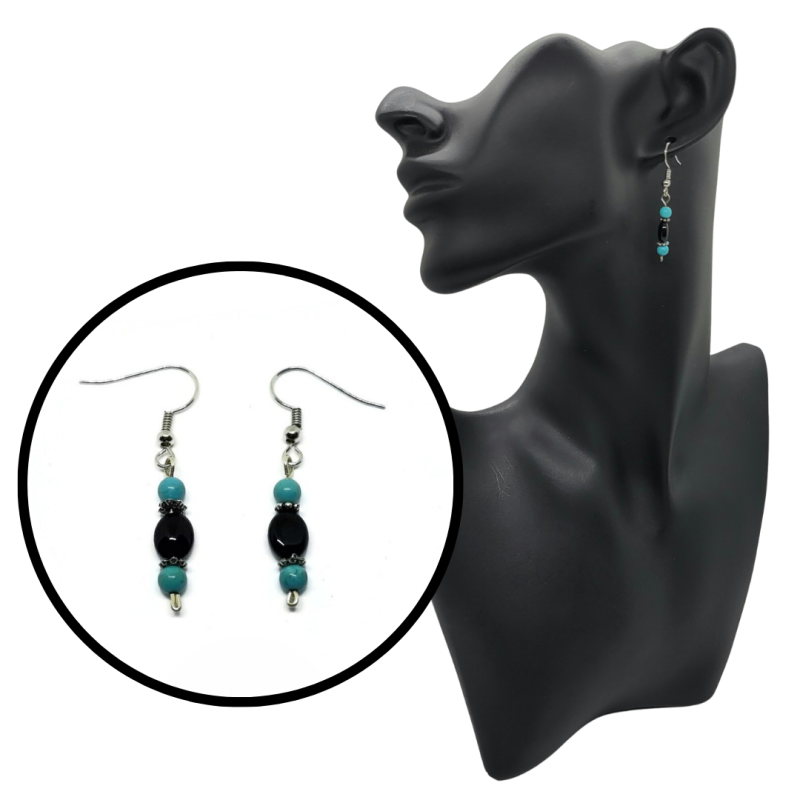 Black Onyx and Turquoise Dangle Earrings