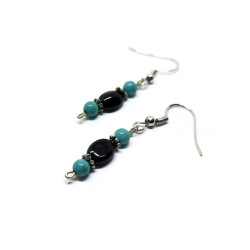 Black Onyx and Turquoise Dangle Earrings