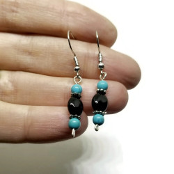 Black Onyx and Turquoise Dangle Earrings