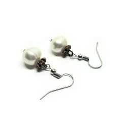 Freshwater Pearl and Copper Dangle Earrings