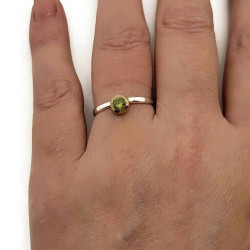 Mixed Metal Peridot Solitaire Ring US Size 7 1/2