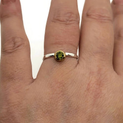 Mixed Metal Peridot Solitaire Ring US Size 7 1/2