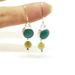 Sterling Silver Turquoise and Italian Onyx Dangle Earrings