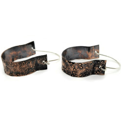 Sterling Silver and Copper Antiqued Textured Hoop Earrings