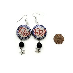 Retro Fitz's Bottle Cap Black Agate Dangle Earrings