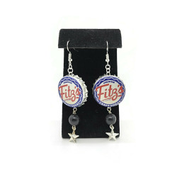 Retro Fitz's Bottle Cap Black Agate Dangle Earrings