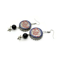 Retro Fitz's Bottle Cap Black Agate Dangle Earrings