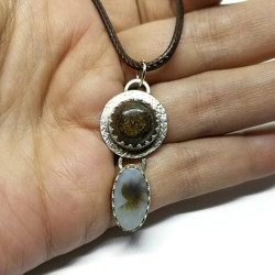 Sterling Silver Tiger Eye and Dendritic Agate Pendant