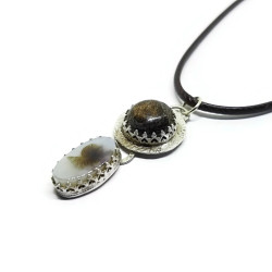 Sterling Silver Tiger Eye and Dendritic Agate Pendant