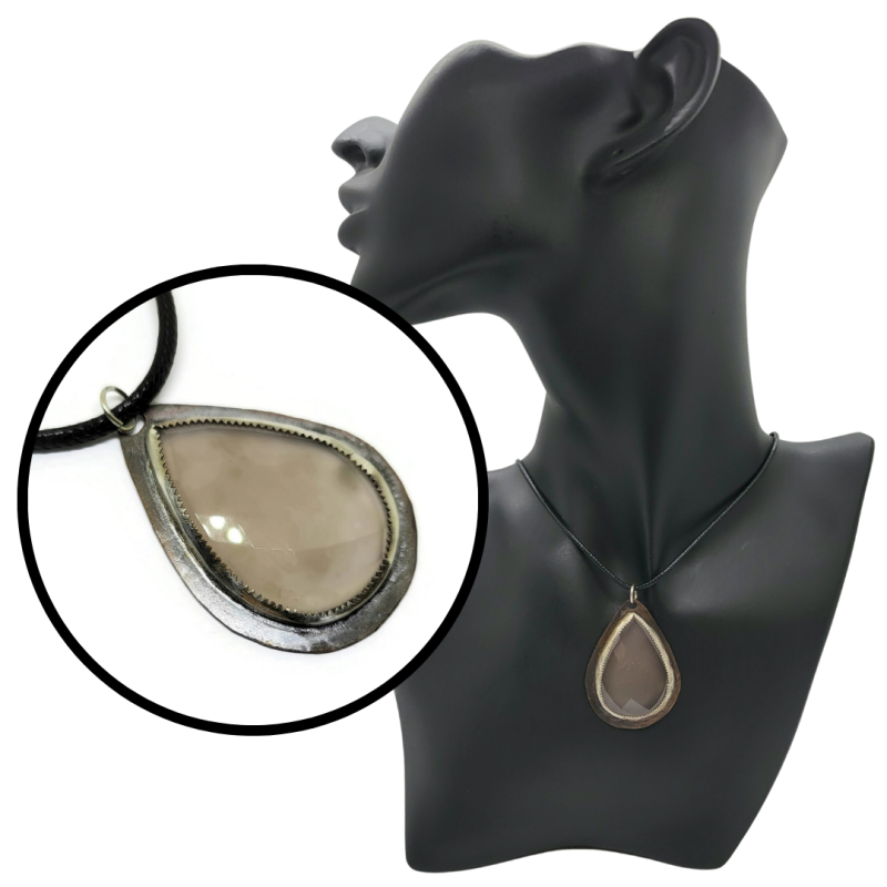 Faceted Chalcedony Teardrop Mixed Metal Pendant