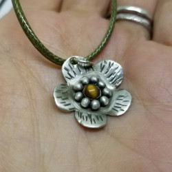 Sterling Silver Tiger's Eye Gemstone Flower Necklace