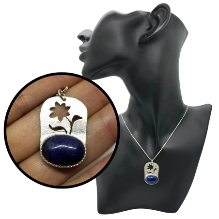 Lapis Lazuli Sterling Silver Flower Pendant