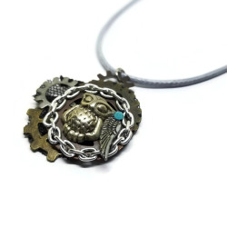 Owl and Gear Steampunk Inspired Pendant