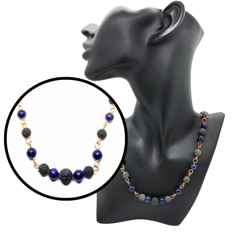 Lapis Lazuli and Lava Stone Bead Necklace