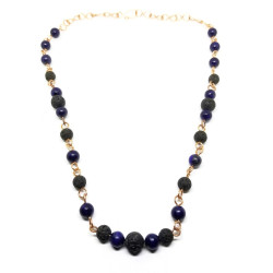 Lapis Lazuli and Lava Stone Bead Necklace